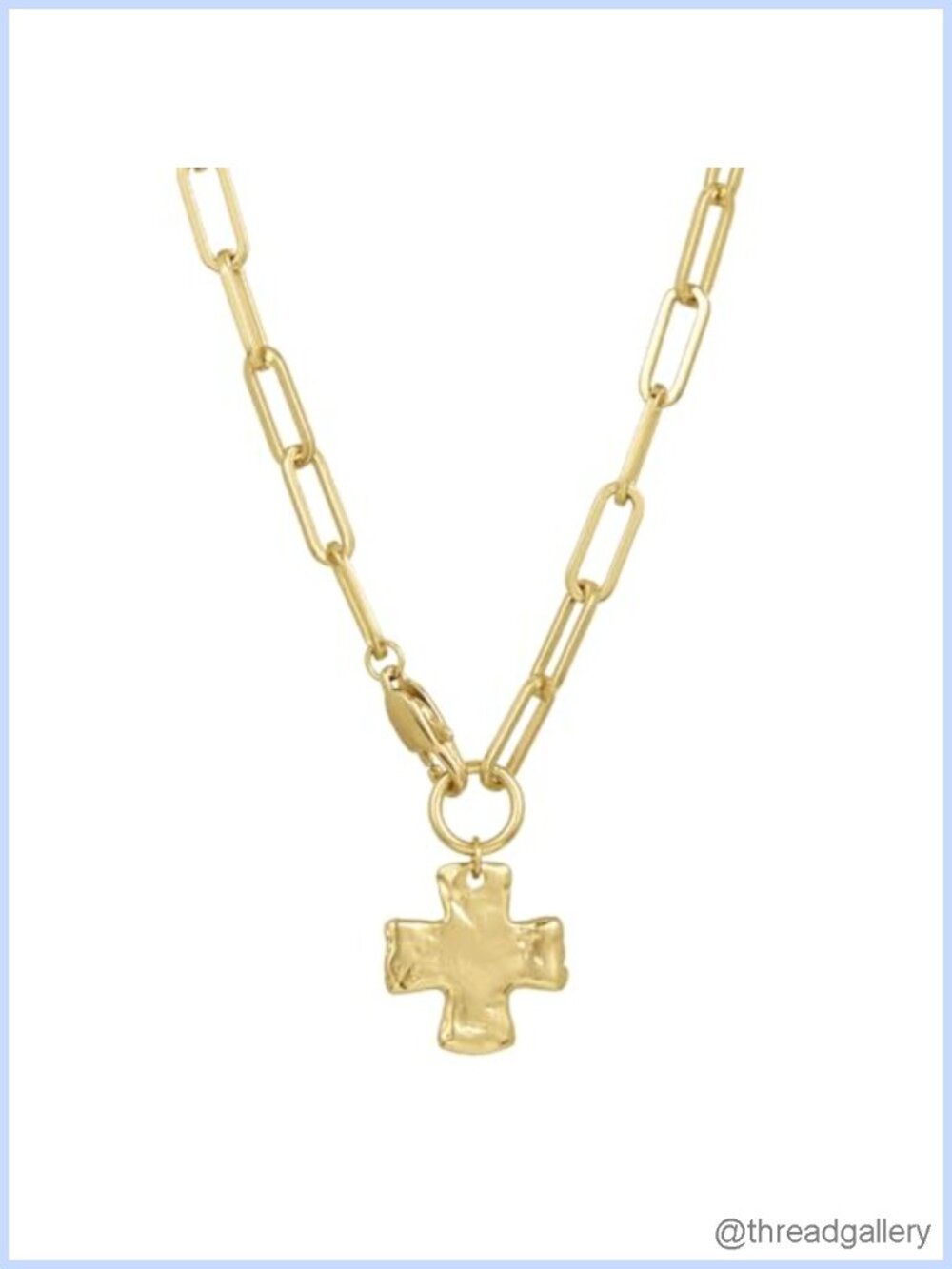 Chunky Cross Pendant Necklace 18in Brass Link Chain Lobster Clasp